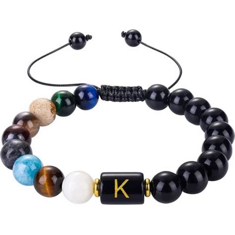 Bracelet D Amitie Bracelet Homme Noir Perles Onyx Cristal Alphabet