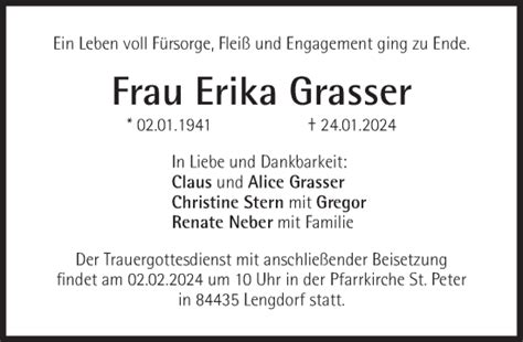 Traueranzeigen Von Erika Grasser SZ Gedenken De