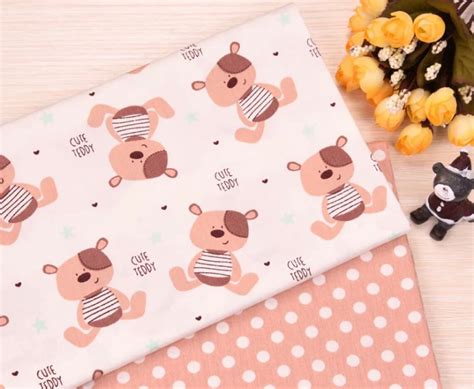 Teddy Bear Cotton Fabric 100 Cotton Cute Animal Print Fabric Etsy