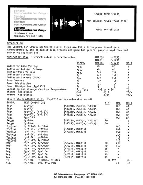 Mje Datasheet Pdf Pnp Silicon Power Transistor