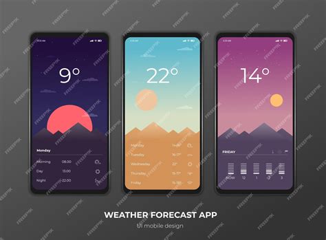Premium Vector Weather Forecast App Ux Ui Design Mockup Vector