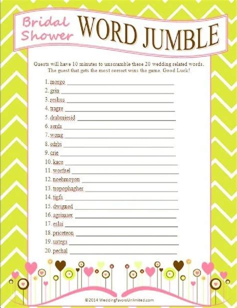 Free Printable Bridal Shower Games Word Scramble Printable Word Searches