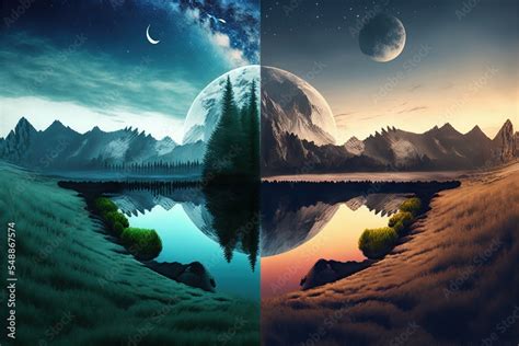 Day And Night Nature Scenes Or Background Stock Illustration | Adobe Stock