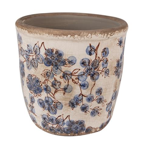 Clayre Eef Bloempot X Cm Beige Blauw Keramiek Bloemen