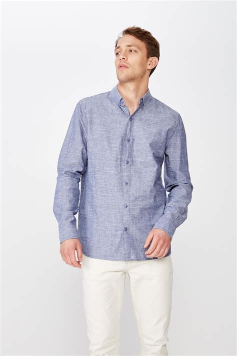 Premium Linen Cotton Long Sleeve Shirt Blue White Cotton On Shirts