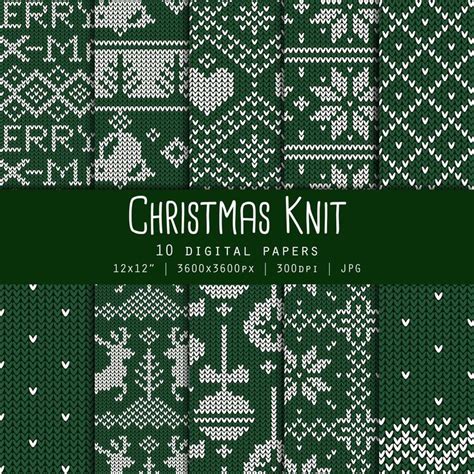 Christmas Knit Digital Paper Pack 10 Printable Papers For Etsy Sweden