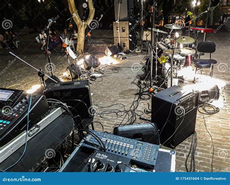 Rock Band Equipment Night Outdoor Scene Editorial Stock Image Image