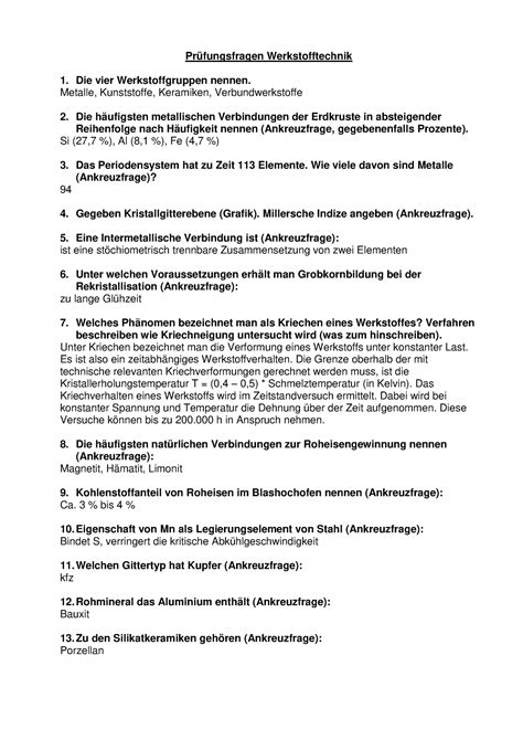 Pr Fungsfragen Werkstofftechnik Ztu Pr Fungsfragen Werkstofftechnik