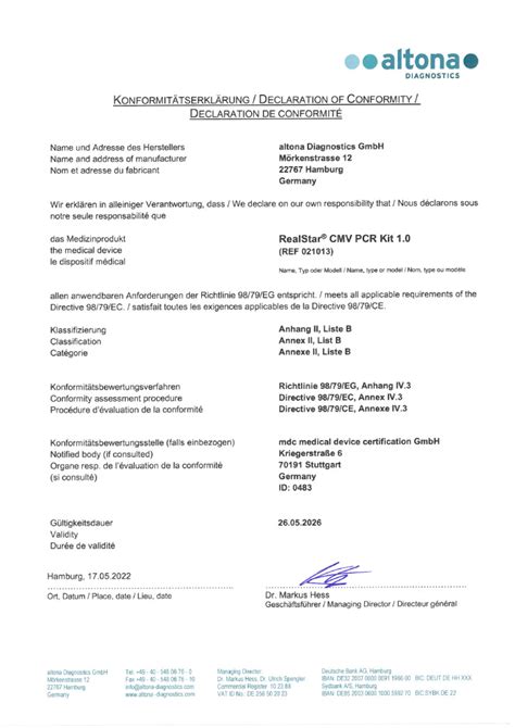 RealStar CMV PCR Kit 1 0 Altona Diagnostics