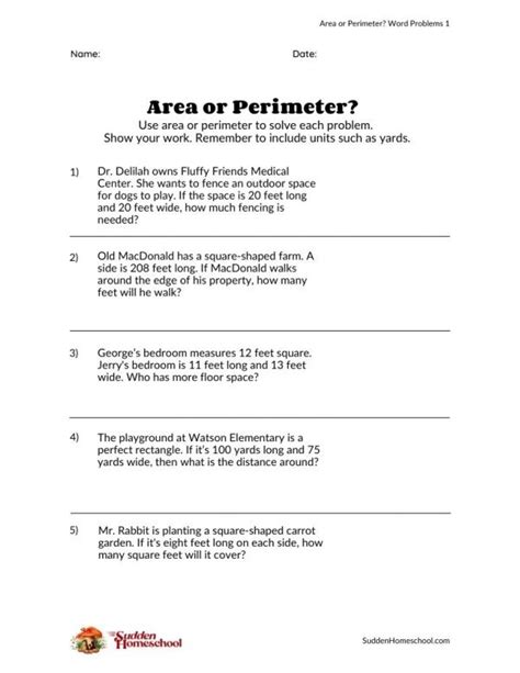 Free Worksheet Area Perimeter Word Problems Worksheets Library