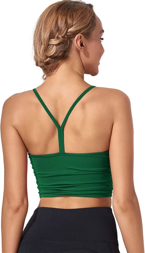 Womens Padded Longline Sports Bra Crop Tank Tops Strappy Workout