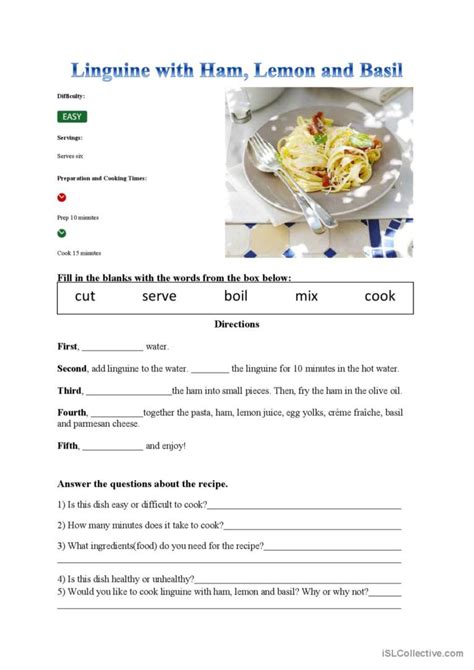 Recipe English Esl Worksheets Pdf And Doc