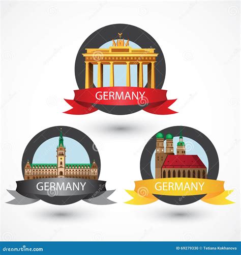 Set of Most Famous German Landmarks. High Detailed Colorful Style Stock Vector - Illustration of ...