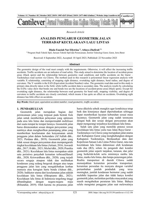 Pdf Analisis Pengaruh Geometrik Jalan Terhadap Kecelakaan Lalu Lintas