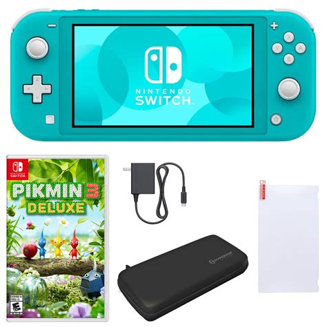 Nintendo Switch Lite In Turquoise With Pikmin Deluxe And Accessories