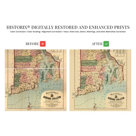 1880 Rhode Island And Providence Plantations Map Wall Art Print Historic Prints