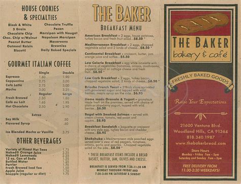 menu for The Baker Bakery & Cafe | Bakery cafe, Cafe menu, Bakery