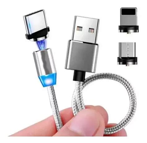 Cabo Carregador Universal Conector Magnético Led 3 em 1 Micro USB