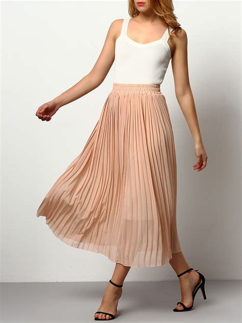 Pink Pleated Chiffon Elastic Waist Skirt Shein Sheinside