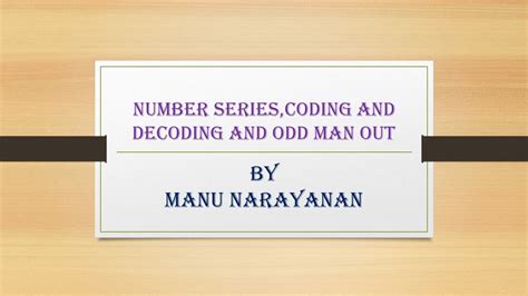 Logical Reasoning Number Series Coding Decoding And Odd Man Out