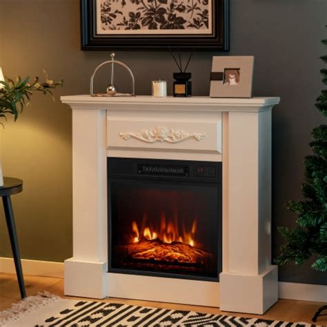 Costway 32 Electric Fireplace Mantel Tv Stand Space Heater W Remote Control 1400w White 32