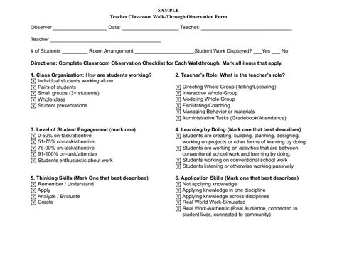 Teacher Classroom Walk Through Observation Form Sample Fill Out Sign Online And Download