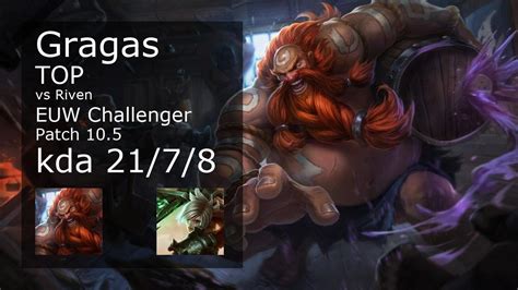 Gragas Top Vs Riven EUW Challenger 21 7 8 Patch 10 5 Gameplay YouTube