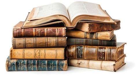 Stack Of Various Books On Top An Open Book Items Are Isolated On White