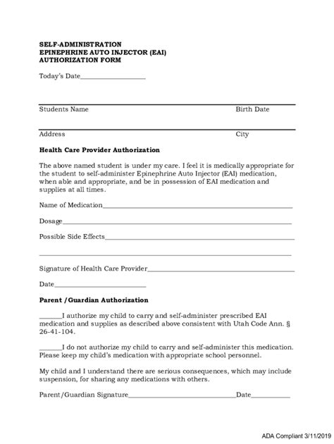 Fillable Online Epinephrine Auto Injector EAI Authorization Form Fax