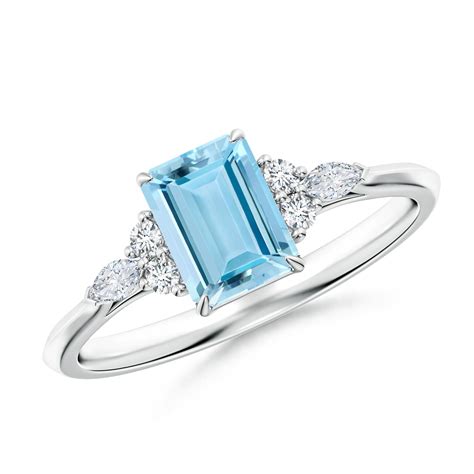 Emerald-Cut Aquamarine Side Stone Engagement Ring with Diamonds