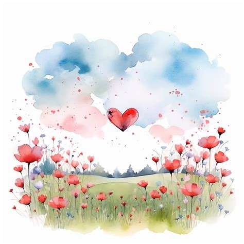 Heart Watercolor Clipart Heart Clipart Meadow Landscape - Etsy UK