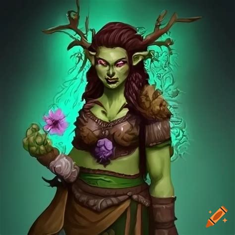 Illustration Of A Strong Female Ogre Druid In Nature Themed Attire