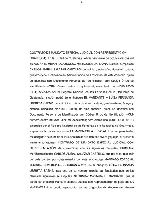 No Contrato De Mandato Especial Judicial Con Representaci N