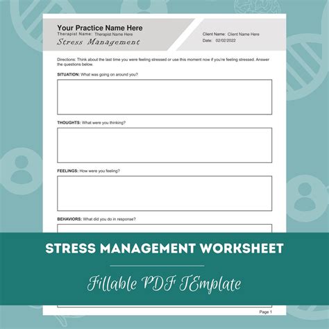 Stress Management Worksheet Editable Fillable Pdf Template For Counselors Psychologists