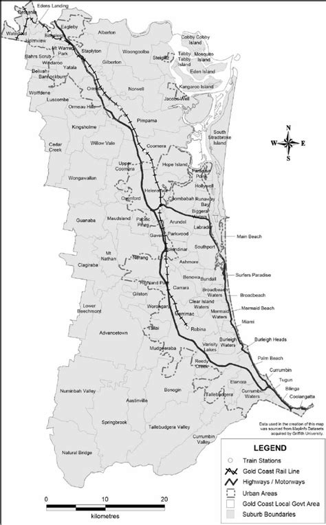 Map Of Gold Coast City Including Suburbs Urban Area And Major