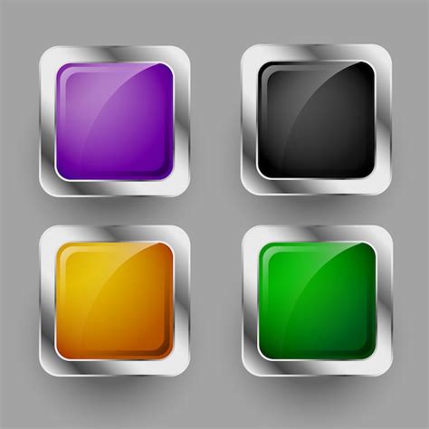 Free Vector Shiny Four Rounded Square Buttons Set