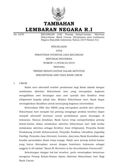 No Tambahan Lembaran Negara R I Keuangan Ojk Prinsip Kehati Hatian