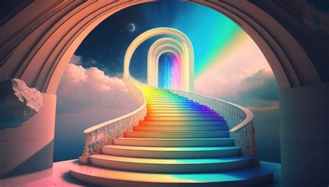 Escalera Que Lleva Al Cielo Con Arco Iris Ai Generativo Stock De