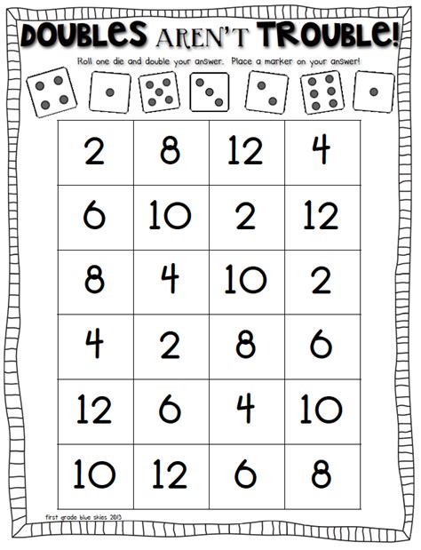 Doubles Math Facts Freebie Blue Skies With Jennifer White