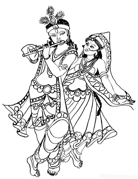 Radha Krishna Line Art