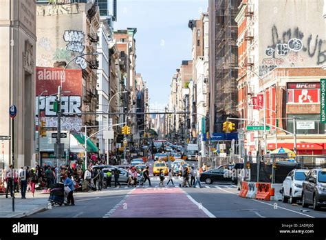 New York City The Sidewalks Of Canal Street And Broadway Are Crowded