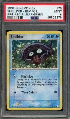 2004 PSA 9 Graded Pokemon 79 112 Shellder Reverse Holo EX Fire Red Leaf