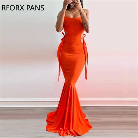 Women Solid Elegant Glamourous Tank Midriff Lace Up Shirring Silt Maxi