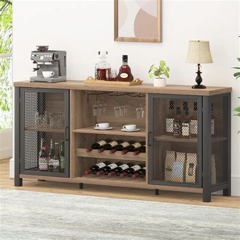 Launica Wine Bar Cabinet Industrial Coffee Bar Cabinet Farmhouse For