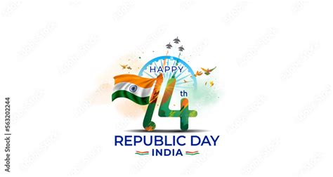 Vector Illustration 74 Republic Day Of India Happy 74th Republic Day