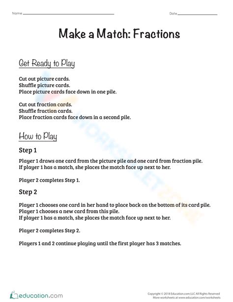 Make A Match Fractions Worksheet