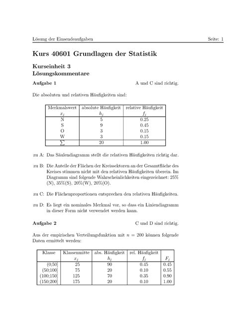 Stochastik Aufgaben Pdf Loesung Der Einsendeaufgaben Grundlagen Der