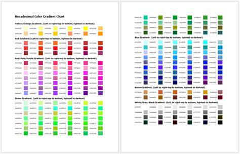 Printable General Color Charts Word Pdf