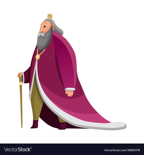 Cartoon King Wearing Crown And Mantle Old Tall Vector Image