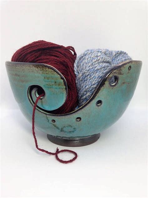 Blue Knitting Bowl Ceramic Yarn Bowl Clay Crochet Bowl Gifts For